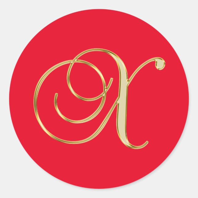 X gold monogram on red classic round sticker (Front)
