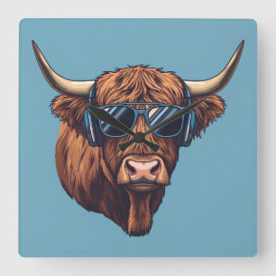 x Highland Cow Sunglasses Funky Scottish Square Wall Clock