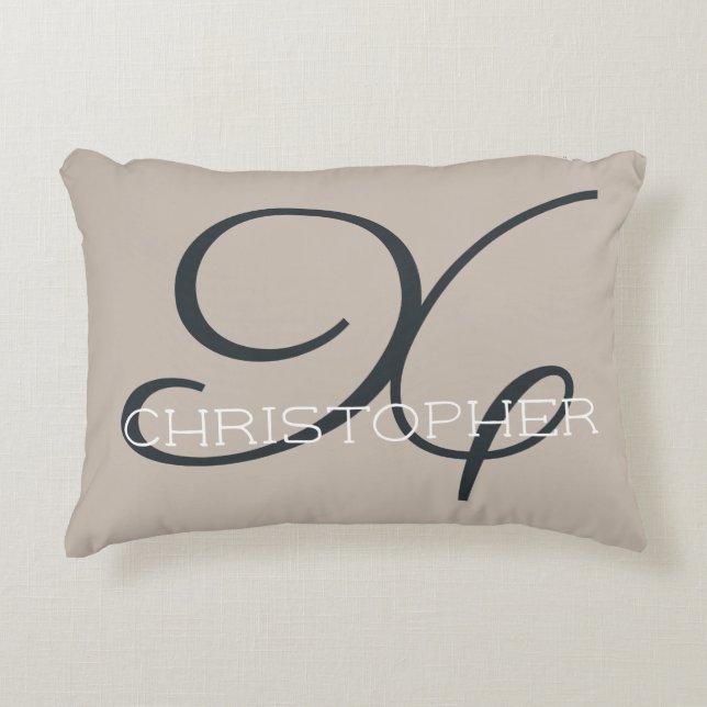 X Initial Calligraphy Name Taupe Tan Neutral Chic Accent Pillow (Front)