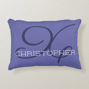 X Initial Calligraphy Name Trendy Periwinkle Blue Accent Pillow