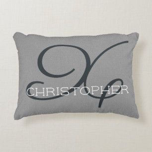 X Initial Personalized Name Black White Grey Accent Pillow