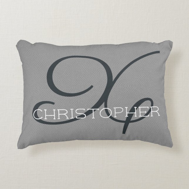 X Initial Personalized Name Black White Grey Accent Pillow (Front)