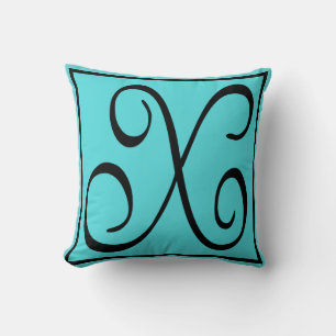 X INITIAL PILLOW - Letter X on Aqua Background