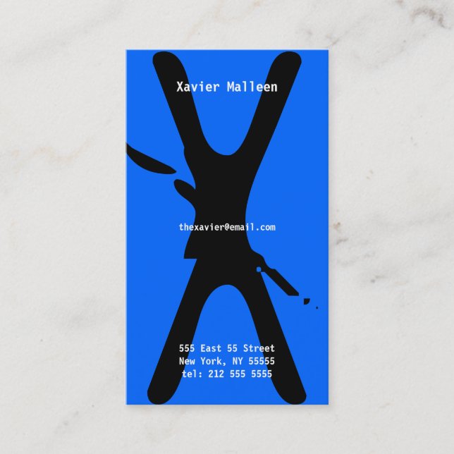 X Letter Alphabet Business Card Neon Blue (Front)