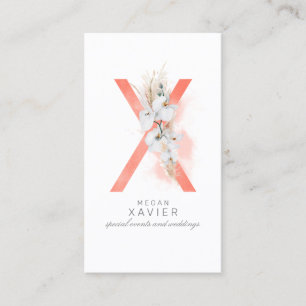 X Letter Monogram White Orchids and Pampas Grass Business Card