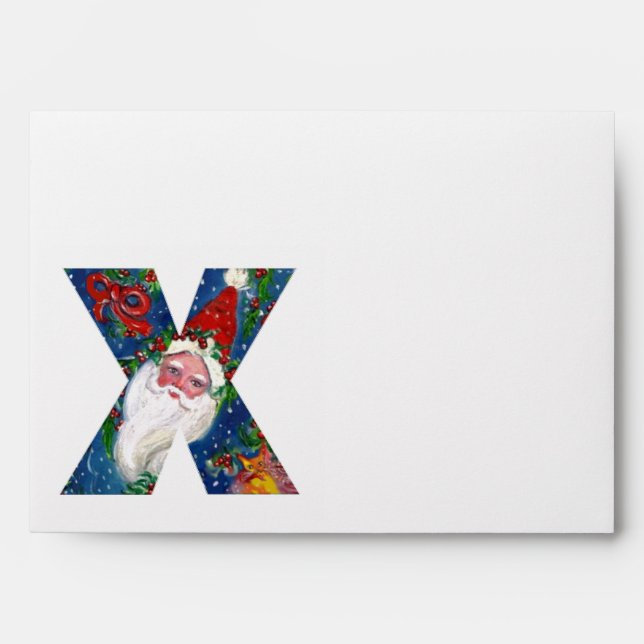 X LETTER / SANTA CLAUS WITH RED RIBBON MONOGRAM ENVELOPES (Front)