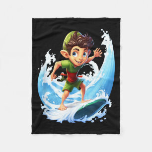 X-mas Christmas Elf Riding Surfboard Surfboard  Fleece Blanket