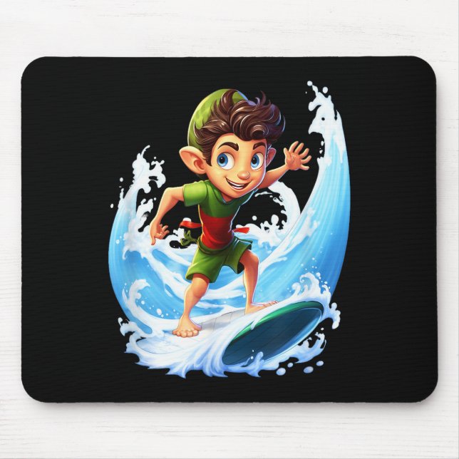 X-mas Christmas Elf Riding Surfboard Surfboard  Mouse Pad (Front)