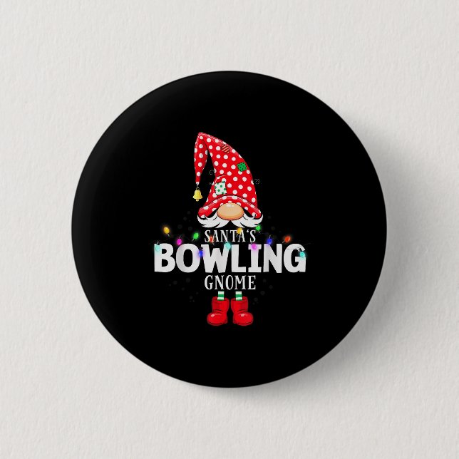X-mas Santa's Bowling Gnome Christmas Matching  2 Inch Round Button (Front)