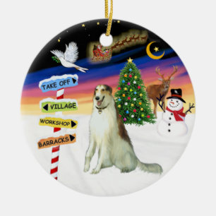 X Mas Signs - Borzoi (Russian Wolfhound) Ceramic Ornament