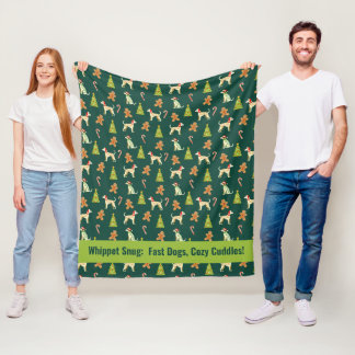 X mas Whippet Wonderland with custom text Fleece Blanket