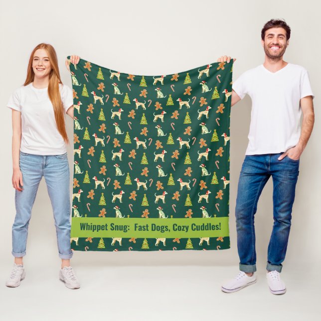 X mas Whippet Wonderland with custom text Fleece Blanket (In Situ)