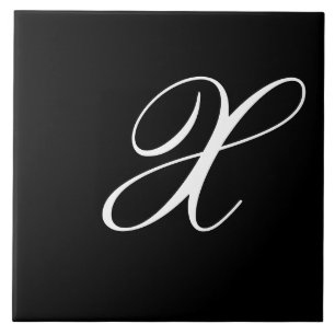 X Monogram Initial White on Black Tile