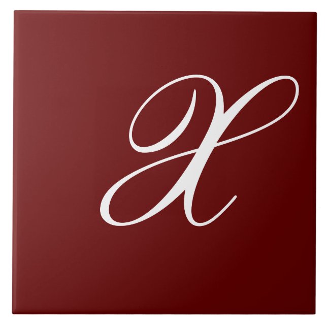 X Monogram Initial White on Dark Red Tile (Front)