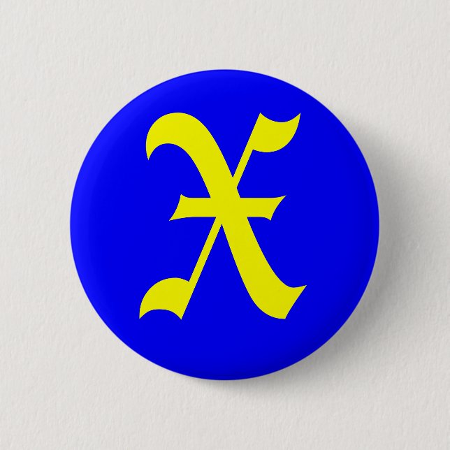 X - OLD ENGLISH 2 INCH ROUND BUTTON (Front)