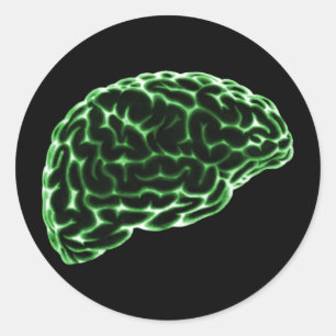 X-RAY BRAIN SIDE VIEW GREEN CLASSIC ROUND STICKER