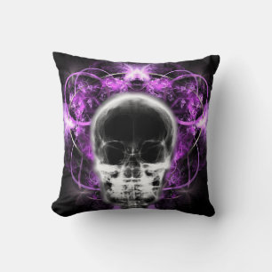 X-Ray Butterfly Fractal Skull - Fuchsia Throw Pillow