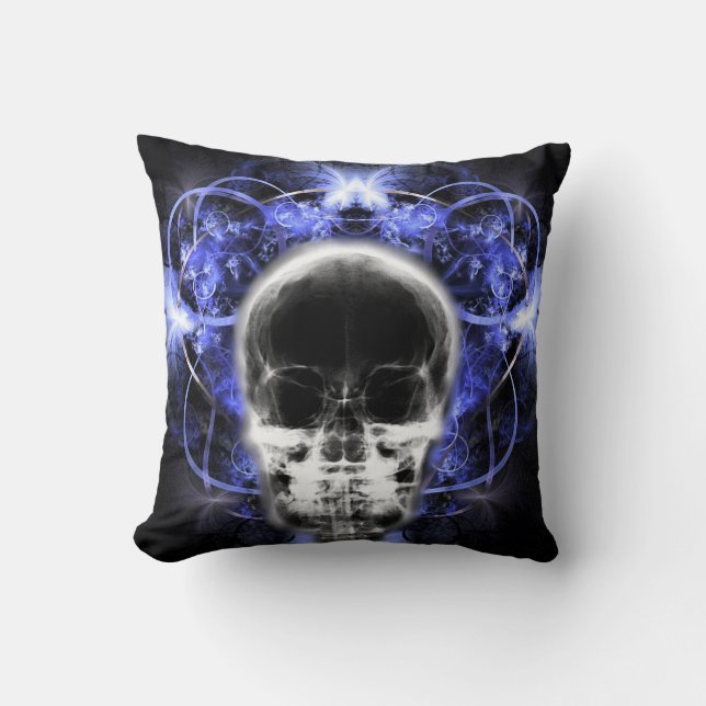  X-Ray Butterfly Fractal Skull - Indigo  Throw Pillow (Front)
