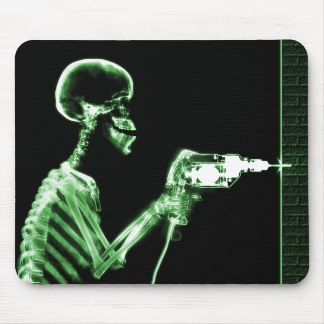 X-RAY CONSTRUCTION SKELETON DRILLING GREEN MOUSE PAD (Front)