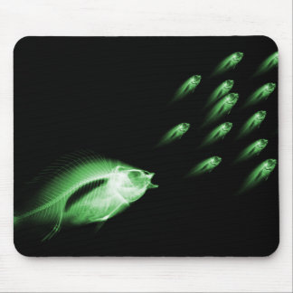 X-RAY FISH CHASE BLACK GREEN MOUSE PAD