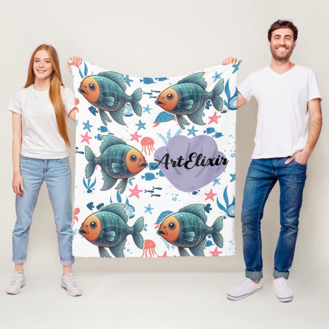 X-Ray Fish Under the Sea Print Fleece Blanket (In Situ)