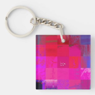 X-ray Girls Glitch Art Grid Hot Pink Keychain