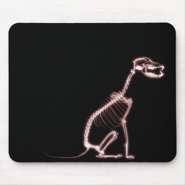 X-RAY PUPPY DOG SKELETON SITTING - RED MOUSE PAD (Front)