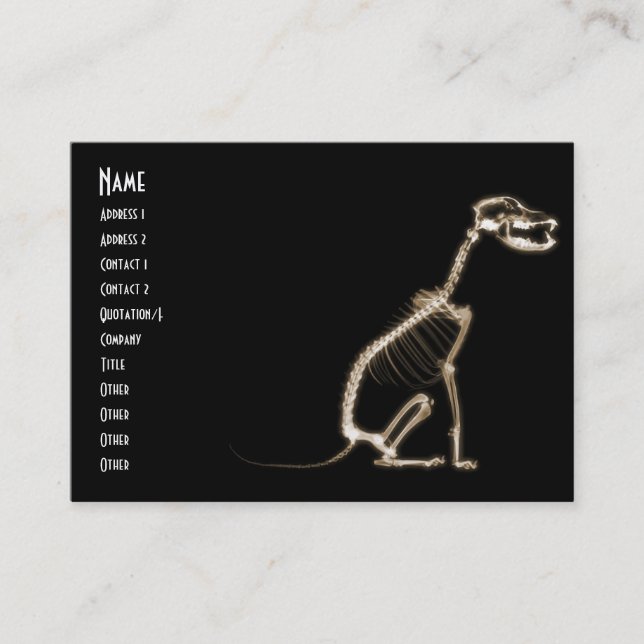 X-RAY PUPPY DOG SKELETON SITTING - SEPIA BUSINESS CARD (Front)