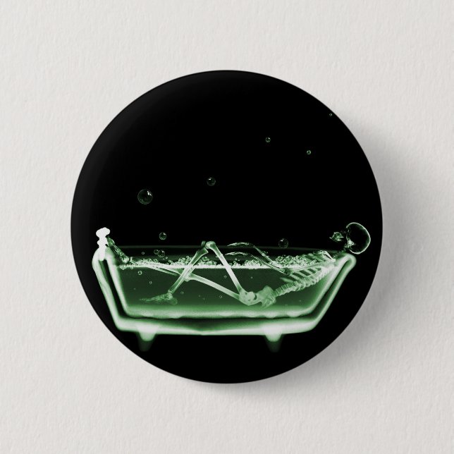 X-Ray Skeleton Bath Black Green 2 Inch Round Button (Front)
