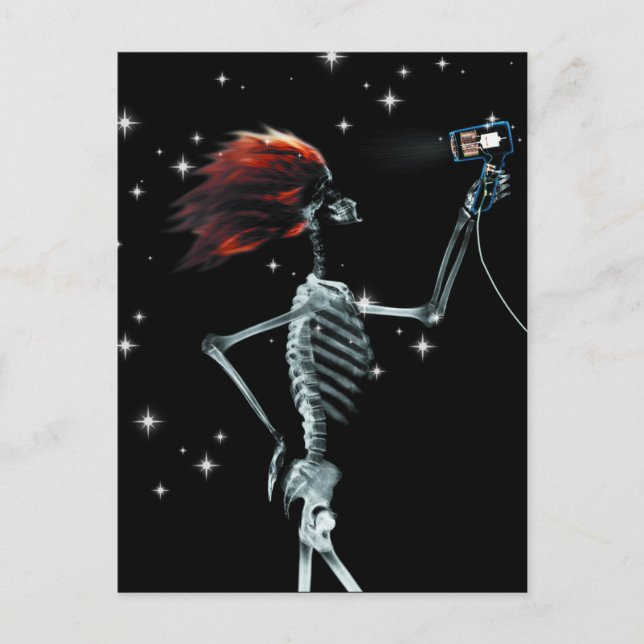 X-Ray Skeleton Getting Dressed - Red Hair Postcard (Front)