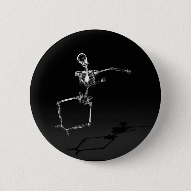 X-RAY SKELETON JOY LEAP B&W 2 INCH ROUND BUTTON (Front)