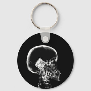 X-RAY SKELETON ON CELL PHONE BLACK & WHITE KEYCHAIN