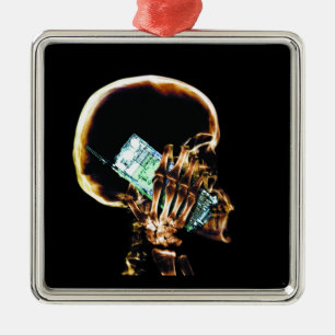 X-RAY SKELETON ON CELL PHONE METAL ORNAMENT