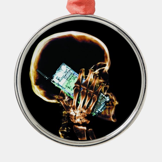 X-RAY SKELETON ON CELL PHONE METAL ORNAMENT (Front)