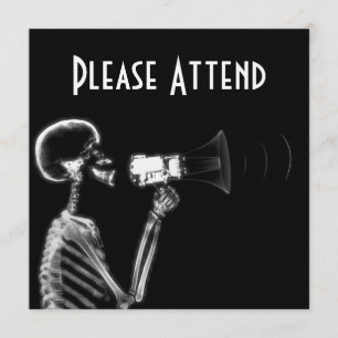 X-RAY SKELETON ON MEGAPHONE - B&W INVITATION