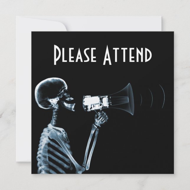 X-RAY SKELETON ON MEGAPHONE - BLUE INVITATION (Front)