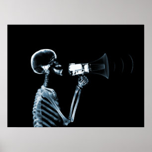 X-RAY SKELETON ON MEGAPHONE - BLUE POSTER