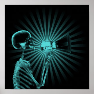 X-Ray Skeleton on Megaphone - Teal Poster