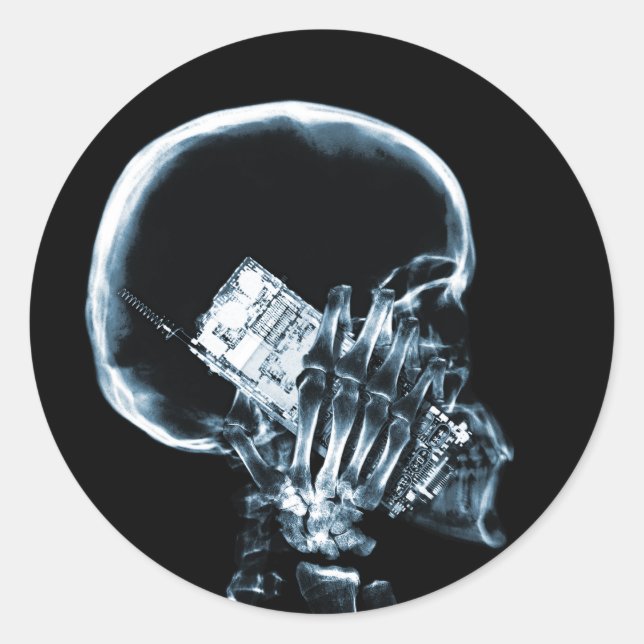 X-RAY SKELETON ON PHONE - BLUE CLASSIC ROUND STICKER (Front)