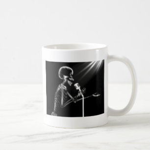 X-RAY SKELETON SINGING ON RETRO MIC - B&W COFFEE MUG