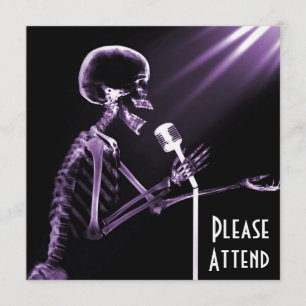 X-RAY SKELETON SINGING ON RETRO MIC - PURPLE INVITATION