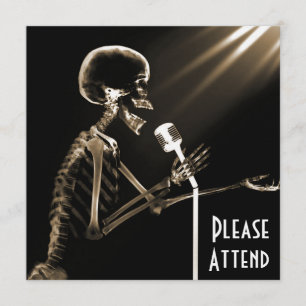 X-RAY SKELETON SINGING ON RETRO MIC - SEPIA INVITATION