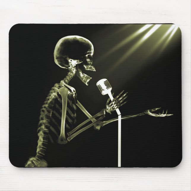 X-RAY SKELETON SINGING ON RETRO MIC - YELLOW MOUSE PAD (Front)