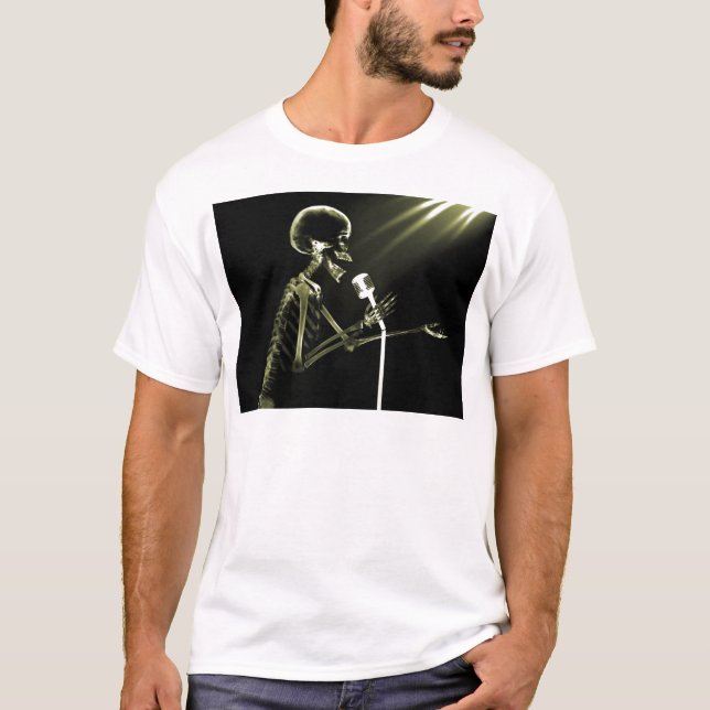 X-RAY SKELETON SINGING ON RETRO MIC - YELLOW T-Shirt (Front)