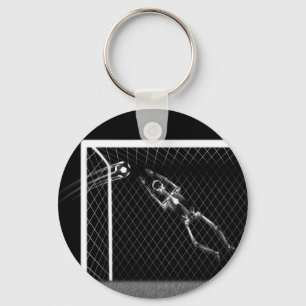 X-RAY SKELETON SOCCER GOALIE B&W KEYCHAIN