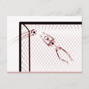 X-RAY SKELETON SOCCER GOALIE - RED POSTCARD