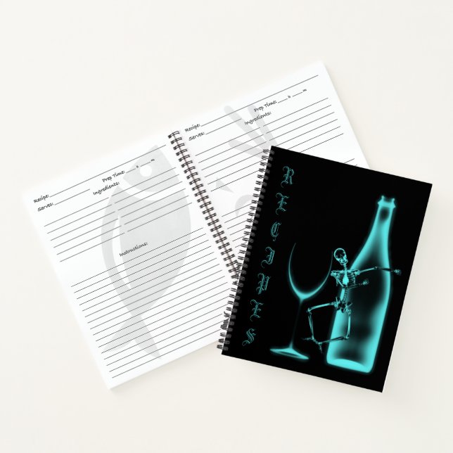 X-Ray Skeleton Wine Bottle Recipe Book - Teal (Inside)