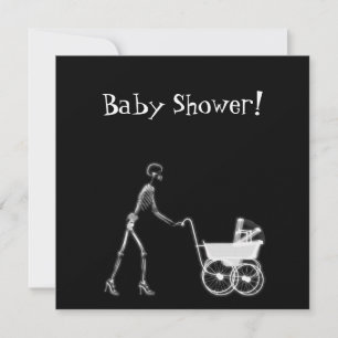 X-RAY SKELETON WOMAN & BABY CARRIAGE - B&W INVITATION