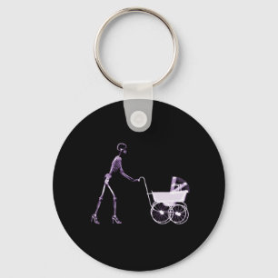 X-RAY SKELETON WOMAN & BABY CARRIAGE - PURPLE KEYCHAIN