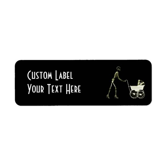 X-RAY SKELETON WOMAN & BABY CARRIAGE - YELLOW RETURN ADDRESS LABEL
